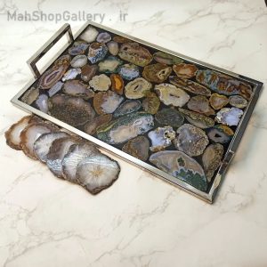 p-tat1 سینی با سنگ ژئود عقیق طبیعی