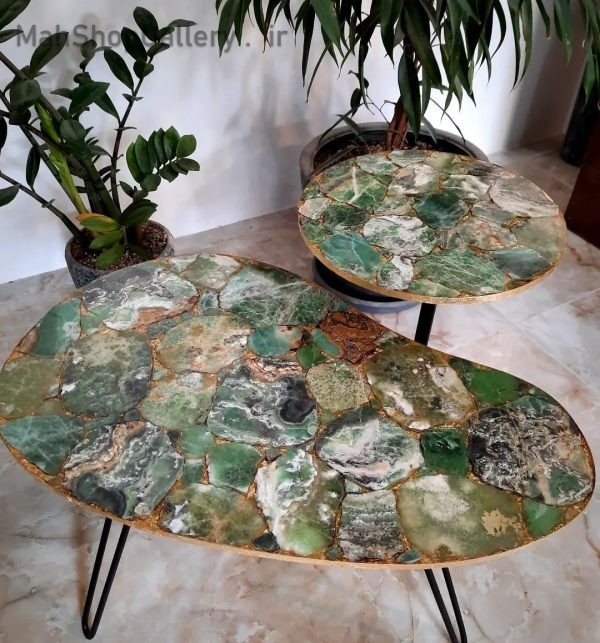 ست عسلی دفرمه از سنگ آراگونیت سبز