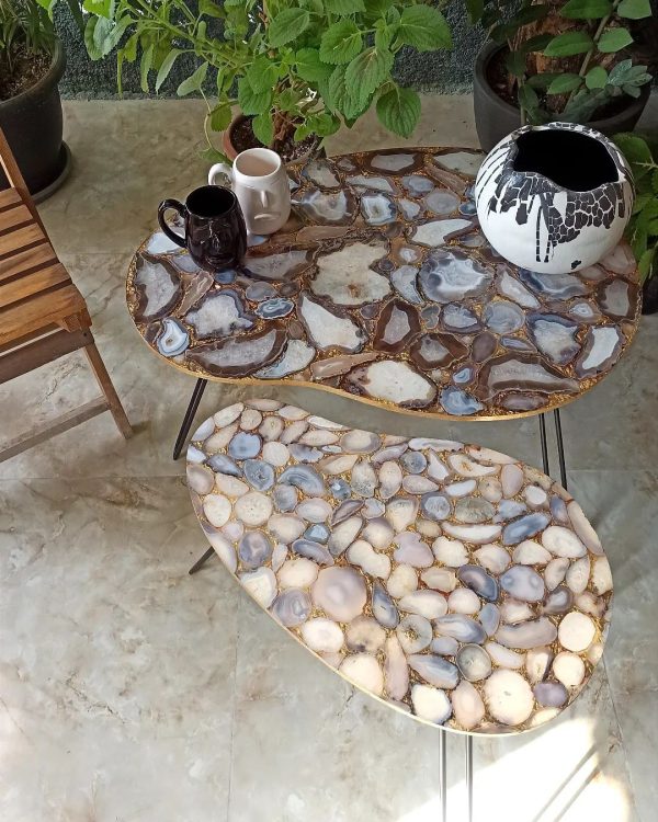 p-tat1 جلو مبلی و عسلی دفرمه با سنگ ژئود طبیعی عقیق